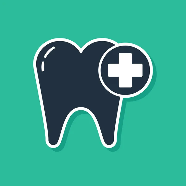 Blaues Zahnsymbol isoliert auf grünem Hintergrund. Zahnsymbol für Zahnklinik oder Zahnarztpraxis und Zahnpasta-Packung. Vektorillustration — Stockvektor