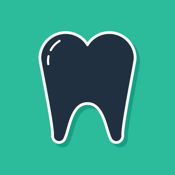 블루 투스 아이콘은 녹색 배경에 분리되어 있습니다. 치아 표시기는 치과 병원이나 치과 센터, 치약 패키지를 상징 한다. 사기적 인 예 — 스톡 벡터