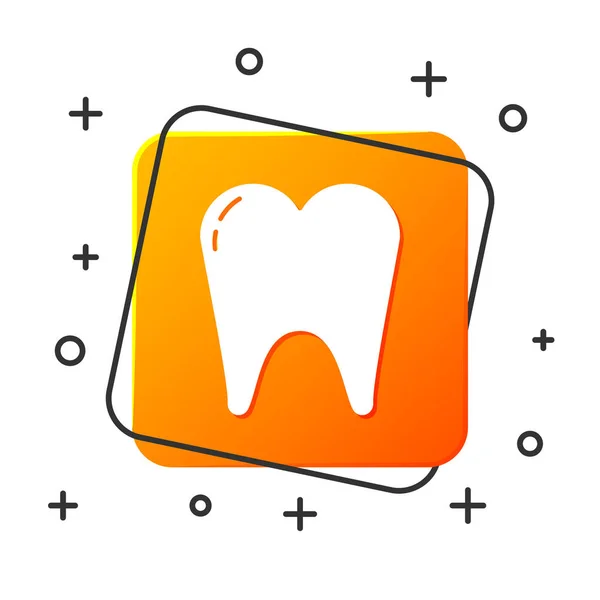 Біла ікона тулуба ізольована на білому тлі. Символ "зуба" для стоматологічної клініки або медичного центру стоматології та пакету зубної пасти. Квадратна кнопка помаранчевого. Векторний приклад — стоковий вектор