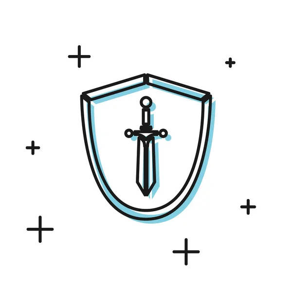 Escudo medieval negro con icono de espada aislado sobre fondo blanco. Ilustración vectorial — Archivo Imágenes Vectoriales