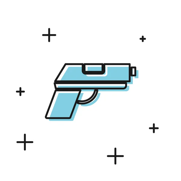 Pistola preta ou ícone de arma isolado no fundo branco. Polícia ou arma militar. Arma de fogo pequena. Ilustração vetorial — Vetor de Stock