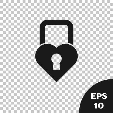 Şeffaf arkaplanda izole edilmiş kalp simgesi şeklindeki Kara Kale. Kilitli Kalp. Aşk sembolü ve anahtar deliği işareti. Sevgililer Günü. Vektör İllüstrasyonu