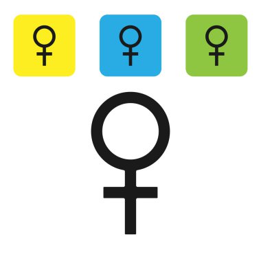 Siyah Kadın cinsiyet sembolü simgesi beyaz arka planda izole. Venüs sembolü. Bir kadın organizması ya da kadın için sembol. Simgeleri renkli kare düğmeleri ayarlayın. Vektör İllüstrasyonu