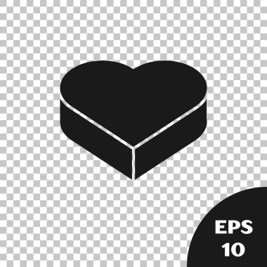 Siyah Şeker kalp şeklinde kutu ve yay simgesi şeffaf arka plan üzerinde izole. Sevgililer Günü. Vektör İllüstrasyonu