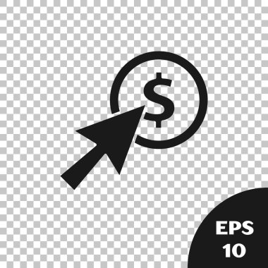 Siyah İmleç ve madeni para simgesi şeffaf arkaplanda izole edildi. Dolar ya da Usd sembolü. Nakit bankacılık tabelası. Vektör İllüstrasyonu