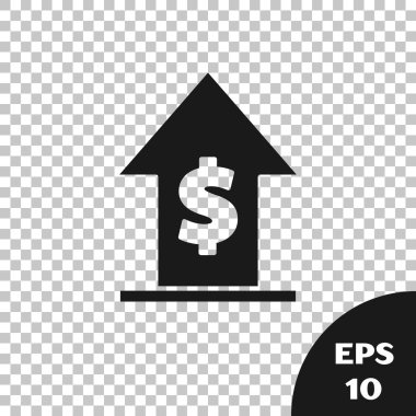 Siyah Finansal büyüme ve madeni para ikonu şeffaf arka planda izole edildi. Gelirleri arttırıyorum. Vektör İllüstrasyonu