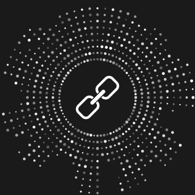 Gri arka planda yalıtılmış Beyaz Zincir bağlantı simgesi. Bağlantı tek. Köprü zinciri sembolü. Soyut daire rasgele nokta. Vektör İllüstrasyonu