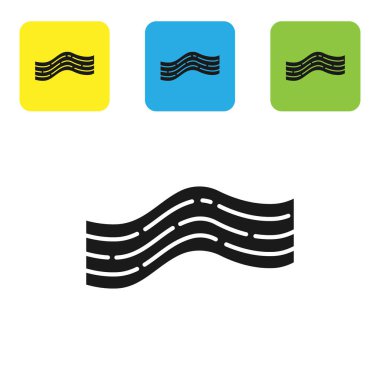 Beyaz arkaplanda siyah pastırma çizgisi simgesi izole edildi. Renkli kare düğmeleri ayarlayın. Vektör İllüstrasyonu