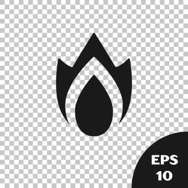 Siyah Ateş alev simgesi şeffaf arkaplanda izole edildi. Isı sembolü. Vektör İllüstrasyonu