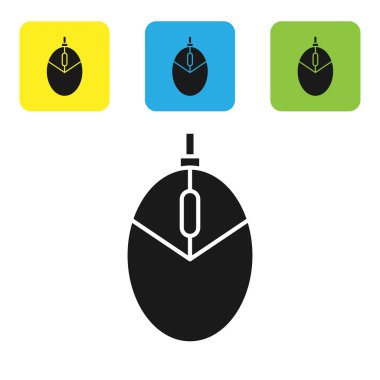 Black Computer mouse gaming icon isolated on white background. Optical with wheel symbol. Set icons colorful square buttons. Vector Illustration