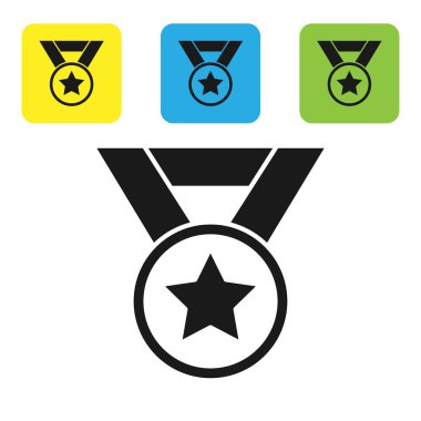 Black Medal icon isolated on white background. Winner symbol. Set icons colorful square buttons. Vector Illustration
