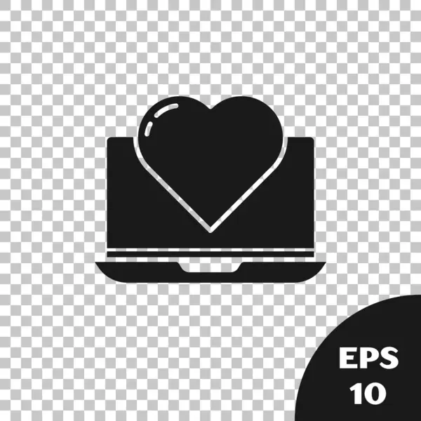 Black Laptop with heart icon isolated on transparent background. Valentines day. Vector Illustration — 스톡 벡터