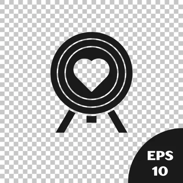Coração preto no centro de dardos alvo alvo ícone isolado em fundo transparente. Dia dos Namorados. Ilustração vetorial — Vetor de Stock