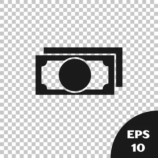 Czarny stosy papierowe pieniądze ikona gotówki izolowane na przejrzystym tle. Banknoty pieniężne. Pieniądze. Ilustracja wektora — Wektor stockowy