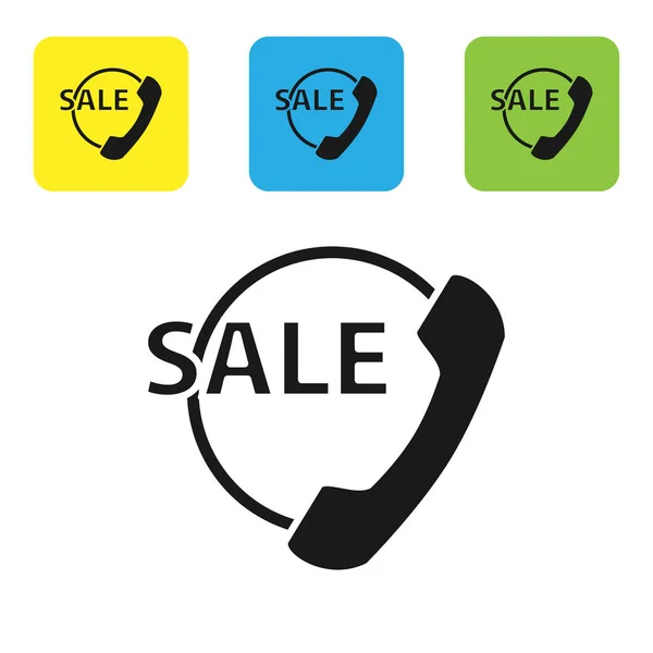 Siyah Telefon, beyaz arkaplanda 24 saat boyunca izole edilmiş destek ikonu. Tüm gün müşteri destek merkezi. Tam zamanlı çağrı servisi. Renkli kare düğmeleri ayarlayın. Vektör İllüstrasyonu — Stok Vektör