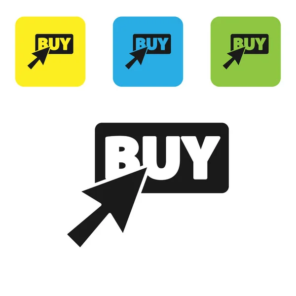 Ícone de botão de compra preto isolado no fundo branco. Definir ícones coloridos botões quadrados. Ilustração vetorial —  Vetores de Stock