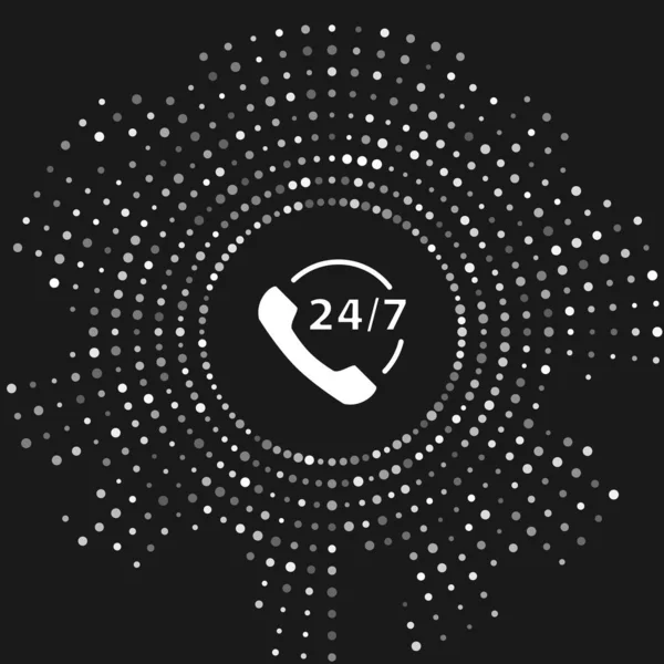 Biały telefon 24-godzinna ikona wsparcia izolowana na szarym tle. Całodniowy call-center obsługi klienta. Pełny etat. Abstrakcyjne kółko przypadkowych kropek. Ilustracja wektora — Wektor stockowy