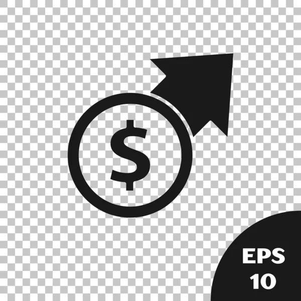 Чорний Фінансовий ріст і значок монети ізольовані на прозорому фоні. Збільшення доходів. Векторна ілюстрація — стоковий вектор