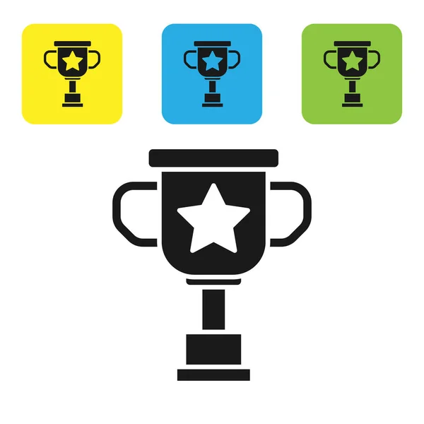 Black Award cup icon isolated on white background. Winner trophy symbol. Championship or competition trophy. Sports achievement sign. Set icons colorful square buttons. Vector Illustration — Stock Vector