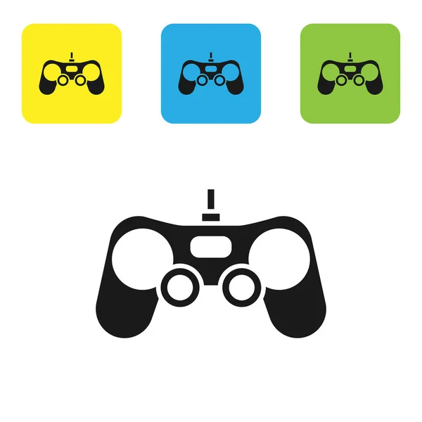 검은 색 게임 패드 아이콘은 흰색 배경에서 분리되어 있습니다. 게임 컨트롤러. 화려 한 사각형 단추를 달아 놓는다. 벡터 일러스트 — 스톡 벡터