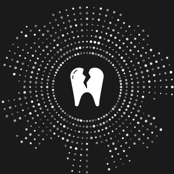 White Broken tooth icon isolated on grey background. Dental problem icon. Dental care symbol. Abstract circle random dots. Vector Illustration — 스톡 벡터