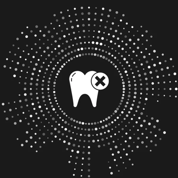 Weißer Zahn mit Kariessymbol auf grauem Hintergrund. Karies. abstrakte Kreis zufällige Punkte. Vektorillustration — Stockvektor