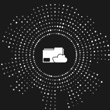 Beyaz Bulut metin depolama belgesi klasörü simgesi gri arkaplanda izole edildi. Soyut çember rastgele noktalar. Vektör İllüstrasyonu