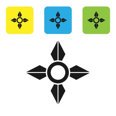 Siyah Japon ninja shuriken simgesi beyaz arkaplanda izole edildi. Renkli kare düğmeleri ayarlayın. Vektör İllüstrasyonu