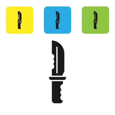 Beyaz arka planda siyah askeri bıçak ikonu var. Renkli kare düğmeleri ayarlayın. Vektör İllüstrasyonu