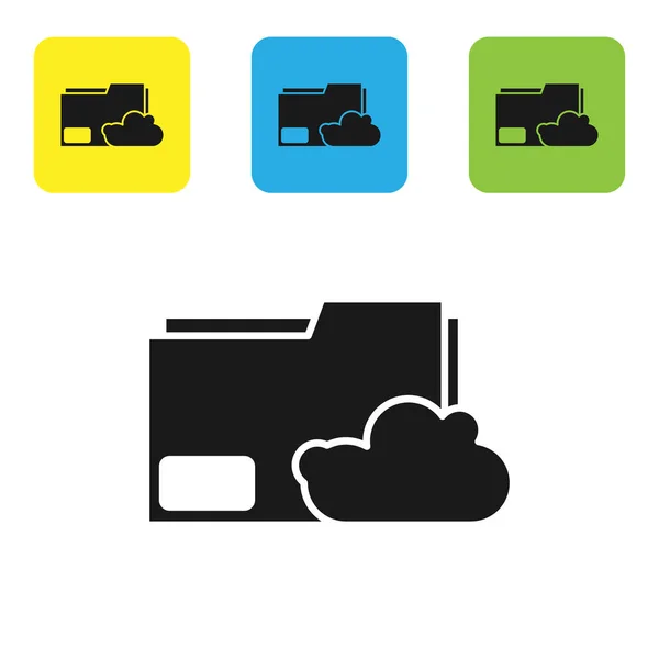 Black Cloud storage text document folder icon isolated on white background. Set icons colorful square buttons. Vector Illustration — Stock Vector
