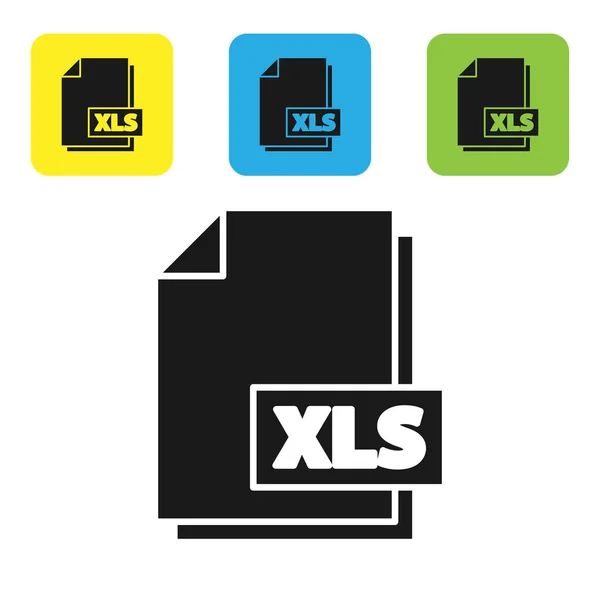 Documento de arquivo XLS preto. Baixar ícone de botão xls isolado no fundo branco. Símbolo de arquivo Excel. Definir ícones coloridos botões quadrados. Ilustração vetorial — Vetor de Stock