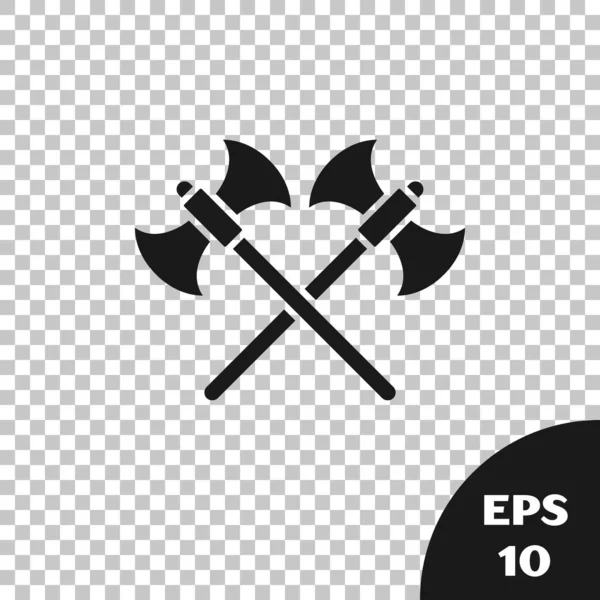 Black Crossed medieval axes icon isolated on transparent background. Battle axe, executioner axe. Vector Illustration — 스톡 벡터