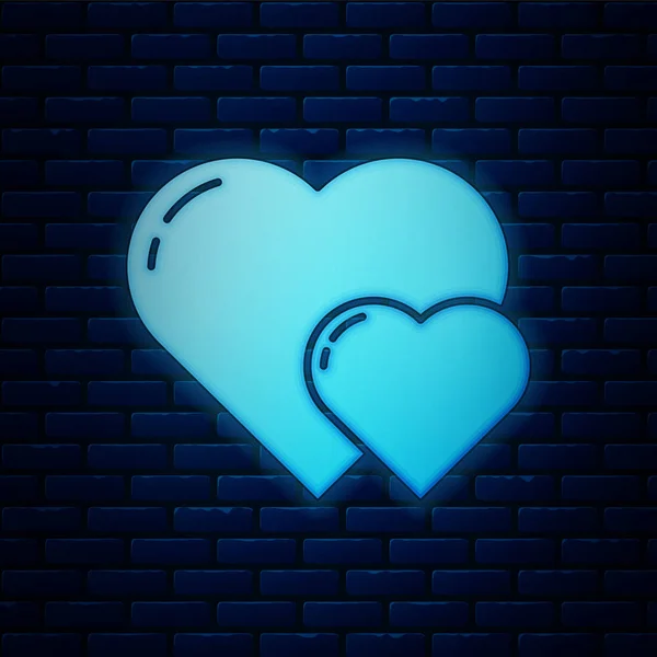 Leuchtende Neon-Herz-Symbol isoliert auf Backstein-Wand-Hintergrund. romantisches Symbol verbunden, verbinden, Leidenschaft und Hochzeit. Valentinstag-Symbol. Vektorillustration — Stockvektor