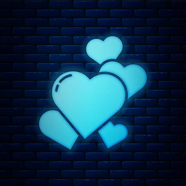 Leuchtende Neon-Herz-Symbol isoliert auf Backstein-Wand-Hintergrund. romantisches Symbol verbunden, verbinden, Leidenschaft und Hochzeit. Valentinstag-Symbol. Vektorillustration — Stockvektor