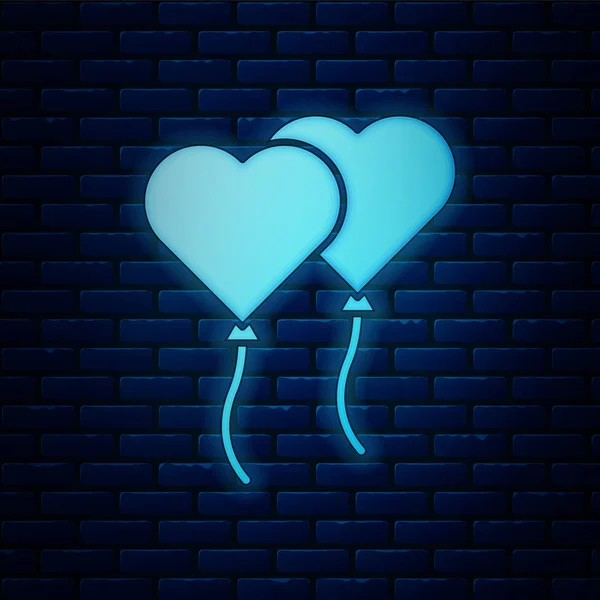 Leuchtende Leuchtballons in Herzform mit Schleifensymbol isoliert auf Backsteinmauer Hintergrund. Valentinstag. Vektorillustration — Stockvektor
