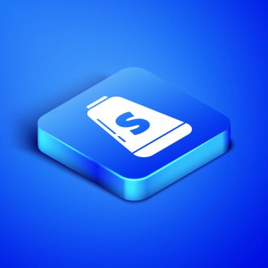 Isometric Salt icon isolated on blue background. Cooking spices. Blue square button. Vector Illustration