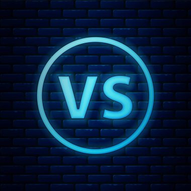 Parlayan neona karşı savaş ikonu tuğla duvar arkasında izole edilmiş. Yarışma maça karşı, savaş spora karşı. Vektör İllüstrasyonu