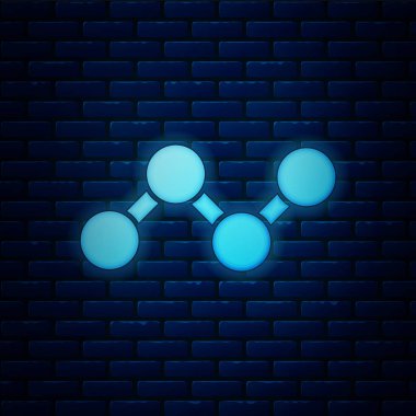Parlayan neon paylaşım simgesi tuğla duvar arka planında izole edildi. Paylaşma, iletişim piktogramı, sosyal medya, bağlantı, ağ, dağıtım. Vektör İllüstrasyonu