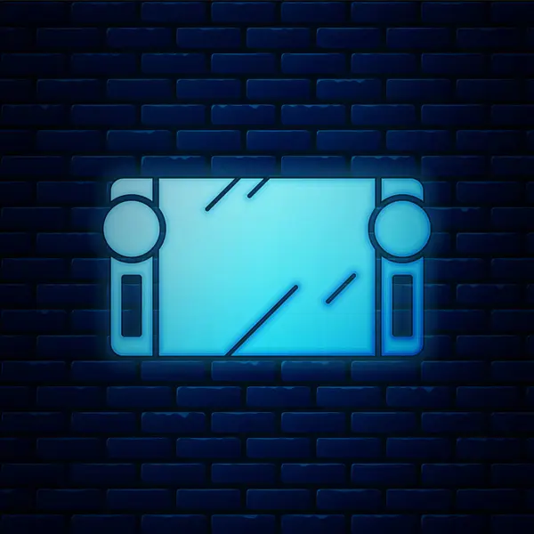 Icono de consola de videojuegos portátil de neón brillante aislado en el fondo de la pared de ladrillo. Señal de mando. Concepto de juego. Ilustración vectorial — Archivo Imágenes Vectoriales