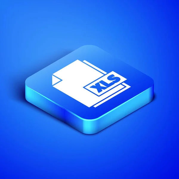 Isometrische xls-Datei Dokument. herunterladen xls Taste Symbol isoliert auf blauem Hintergrund. Excel-Dateisymbol. blauer quadratischer Knopf. Vektorillustration — Stockvektor
