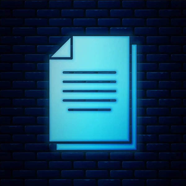 Leuchtende Neon-Dokument-Symbol isoliert auf Backsteinwand Hintergrund. -Dateisymbol. Checklisten-Symbol. Geschäftskonzept. Vektorillustration — Stockvektor
