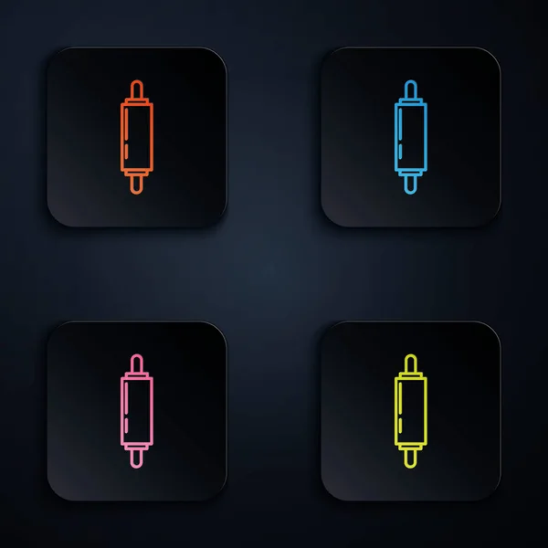 Színes neon vonal Rolling pin ikon elszigetelt fekete háttér. Állítsa ikonok színes négyzet gombok. Vektorillusztráció — Stock Vector