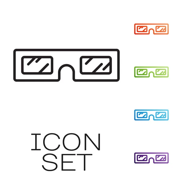 Icono de gafas de cine en 3D de línea negra aislado sobre fondo blanco. Establecer iconos de colores. Ilustración vectorial — Vector de stock