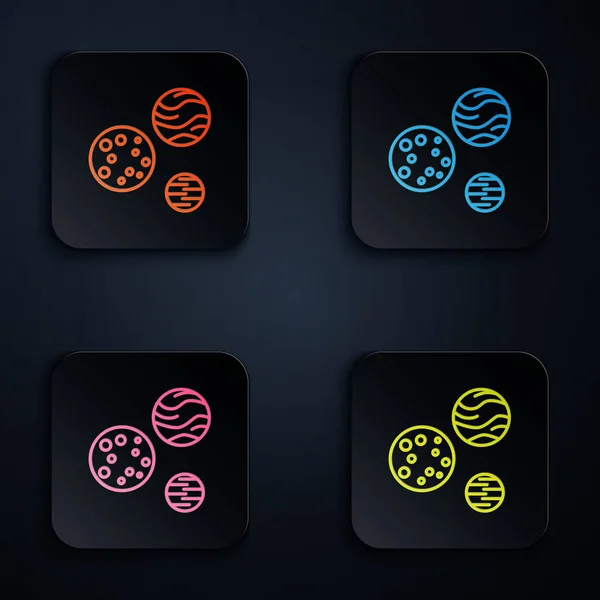 Färg neon linje Planet ikon isolerad på svart bakgrund. Ställ ikoner i fyrkantiga knappar. Vektor Illustration — Stock vektor