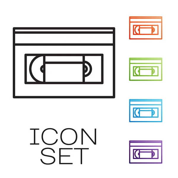Nera linea VHS video cassetta icona isolata su sfondo bianco. Set icone colorate. Illustrazione vettoriale — Vettoriale Stock