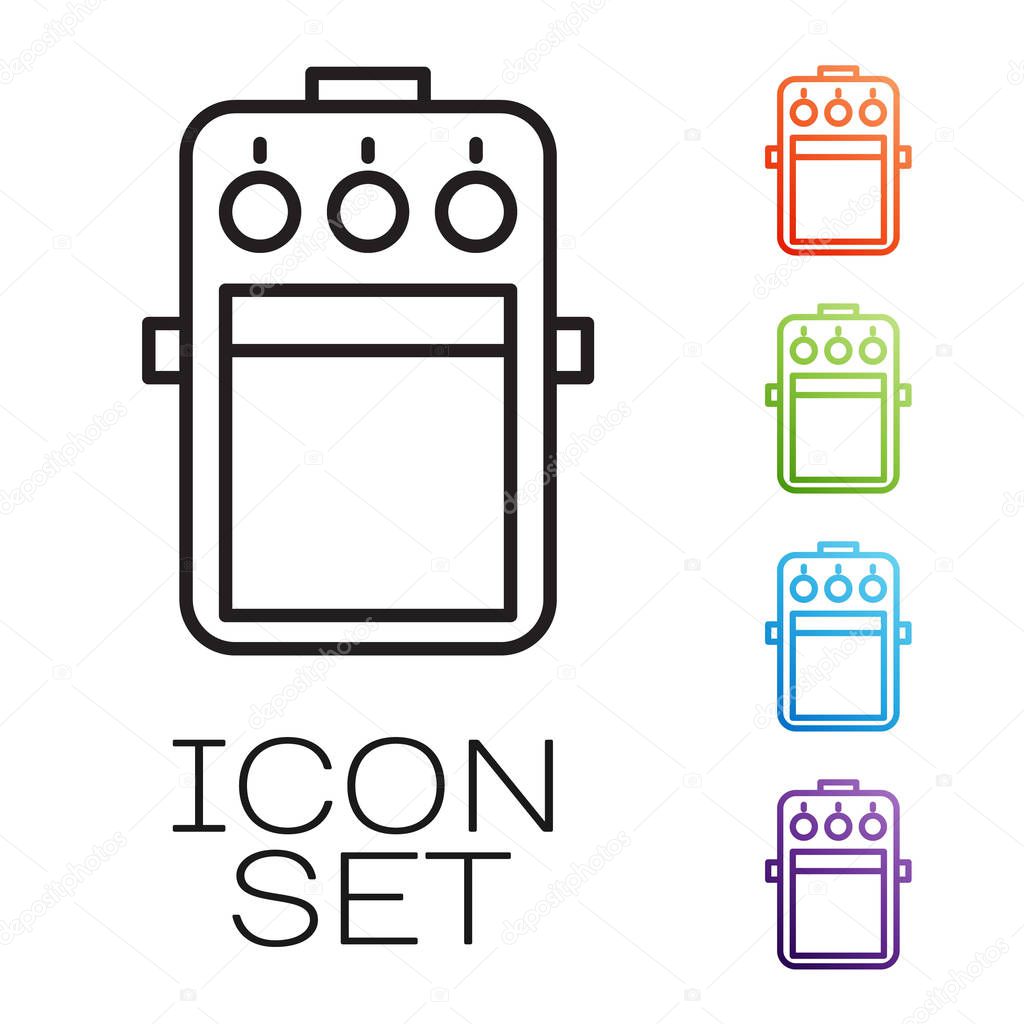 Black line Guitar pedal icon isolated on white background. Musical equipment. Set icons colorful. Vector Illustration