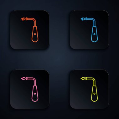 Renkli neon hattı Siyah zemin üzerinde uzun elektrik aydınlatma simgesi izole edildi. Kare düğmelere simgeleri yerleştir. Vektör İllüstrasyonu