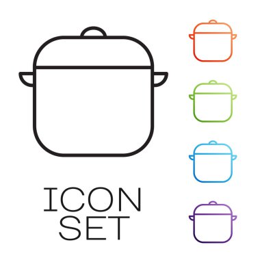 Black line Cooking pot icon isolated on white background. Boil or stew food symbol. Set icons colorful. Vector Illustration clipart