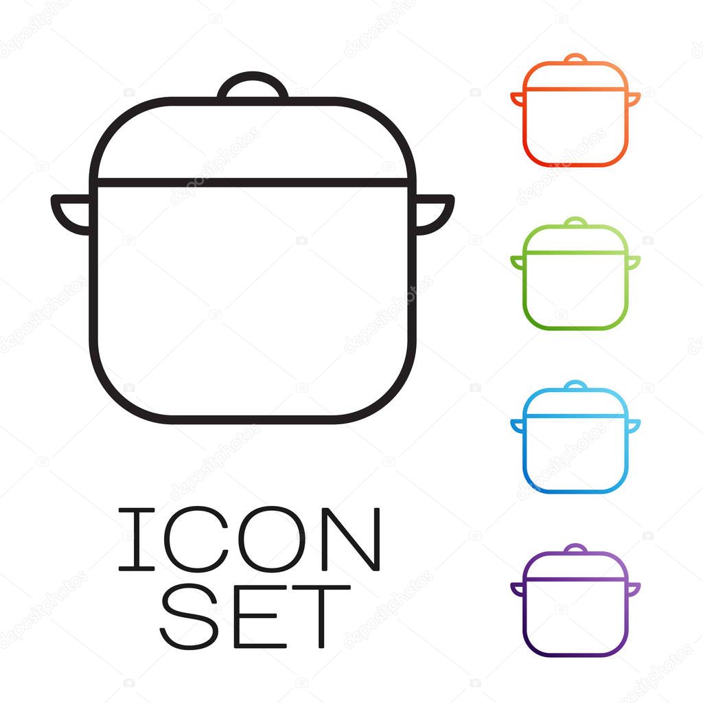 Black line Cooking pot icon isolated on white background. Boil or stew food symbol. Set icons colorful. Vector Illustration