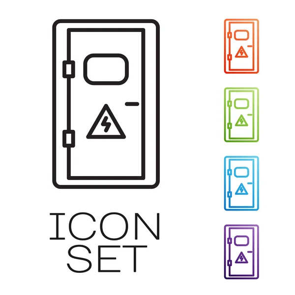 Icono de gabinete eléctrico de línea negra aislado sobre fondo blanco. Establecer iconos de colores. Ilustración vectorial — Archivo Imágenes Vectoriales
